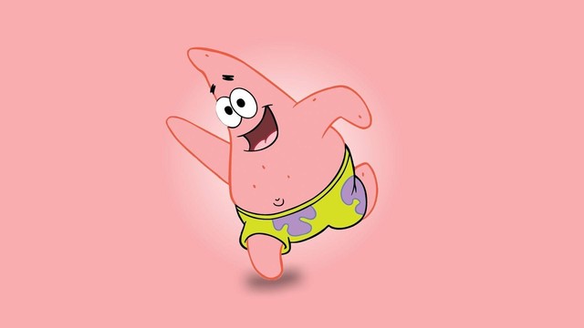 An illustration of Patrick Star. He appears to be running to the left. The background is similar in color to Patrick. The color fades to a lighter pink behind Patrick. It gives the appearance of a diffuse light behind him.