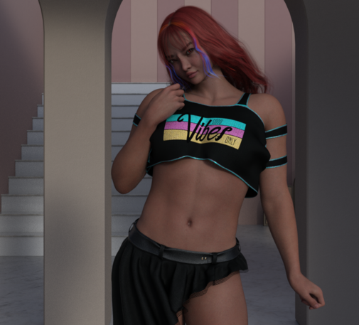Seta wearing a crop shirt with the slogan "Good Vibes Only"