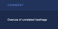 Remote Report that says "Overuse of unrelated hashtags"