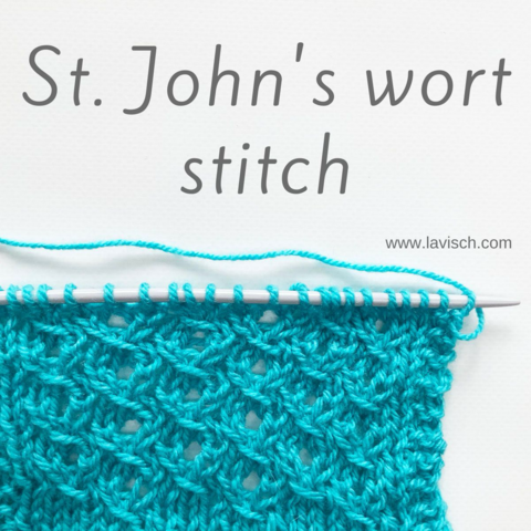 The St. John's Wort stitch shown in blue yarn on a knitting needle.