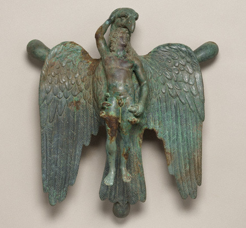 Bronze figurine of Ganymedes being carried by Zeus in the shape of an eagle.