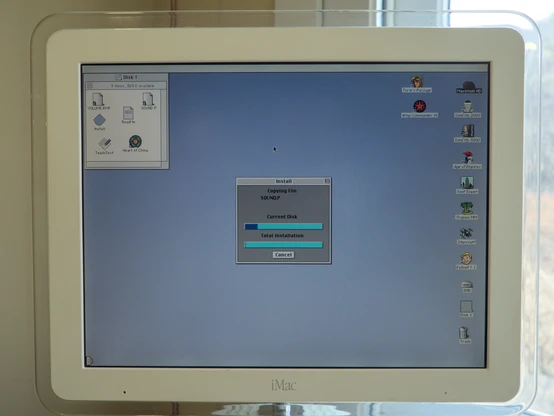 Photo showing the game being installed on my 15" G4 "Pixar Lamp" iMac