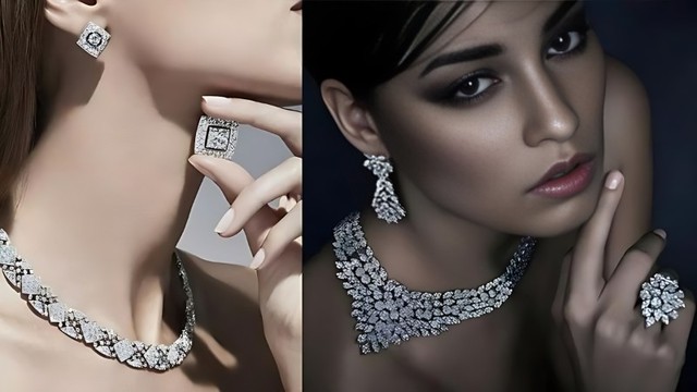 woman wearing diamond jewelry set