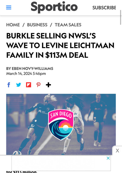 I had to call about the San Diego Wave NWSL team being sold.
