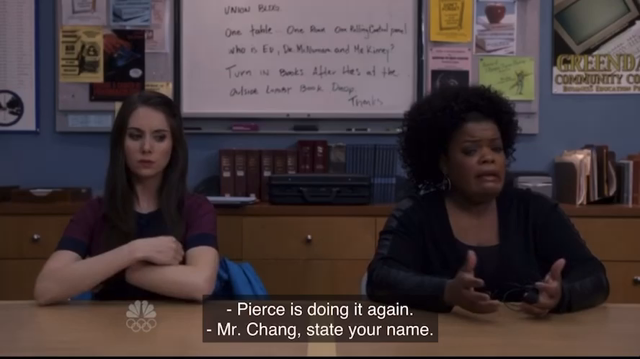 Clip from “community” episode “comparative polygraphy”

Interviewer: “Mr. Chang, state your name”
Ben Chang: “ Benjamin Franklin Chang, ready to deal out the truth, nothing to hide, let’s do this!”
I: “have you ever masturbated in the study room?”
B: *removes polygraph leads, stands up and walk out of study room*
(Cut to Annie lookin horrified and Shirley disgustedly removing her arms from the study room table)