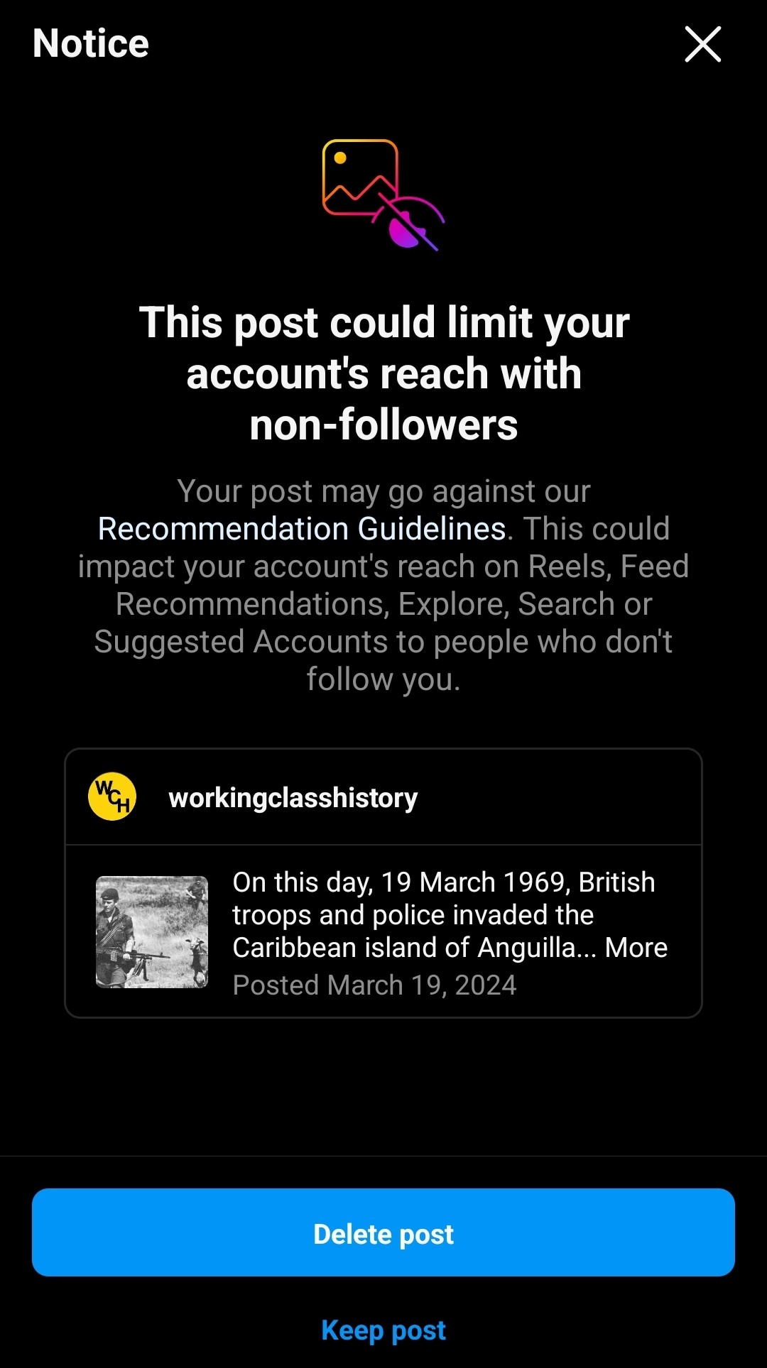 Instagram censorship screenshot