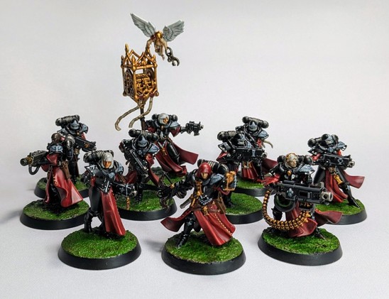 Unit of 10 Battle Sisters painted in the style of the Order of Our Martyred Lady.