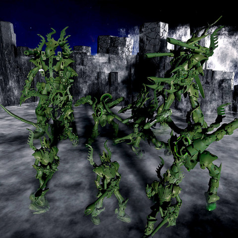 Full set of space elf spirit mech miniatures from Mystic Pigeon Gaming.