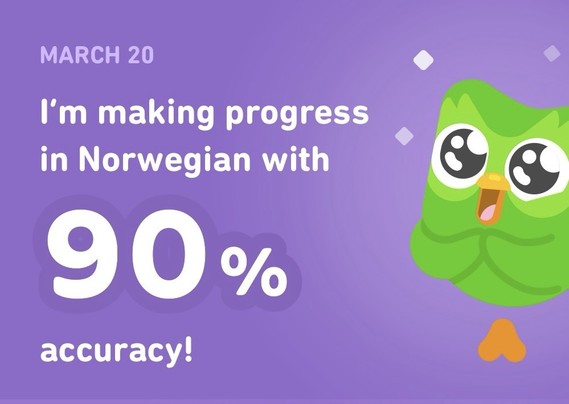 I’m making progress in Norwegian with 90% accuracy 