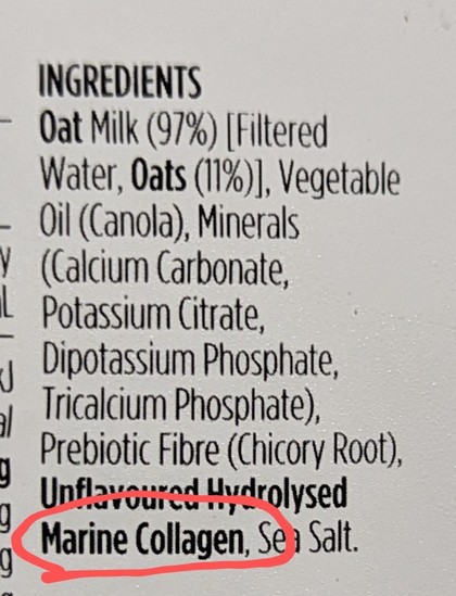 A close-up of the ingredients panel with marine collagen highlighted.
