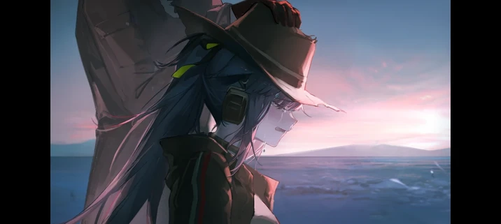 jessica, a cat-eared girl in arknights crying as a cowboy had is put on her