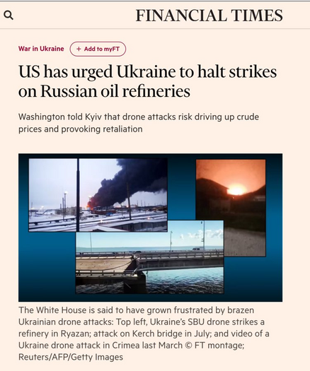 US has urged ukraine to halt strikes on russian oil refineries.