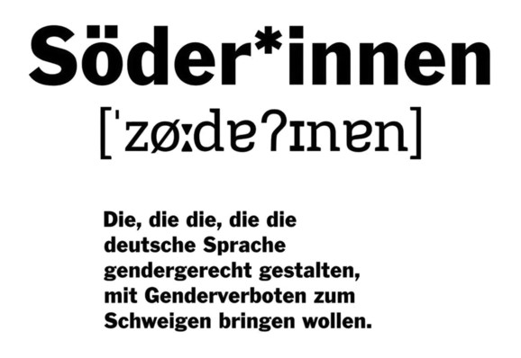 Söder*innen ['zø:de?inen]

Die, die die, die die deutsche Sprache gendergerecht gestalten, mit Genderverboten zum Schweigen bringen wollen.