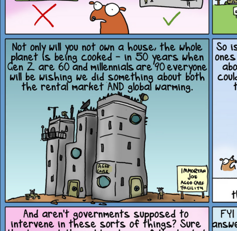 A screengrab of one panel from "First Dog on the Moon" https://www.theguardian.com/commentisfree/picture/2024/mar/25/are-gen-z-as-doomed-as-millennials-or-is-it-worse
