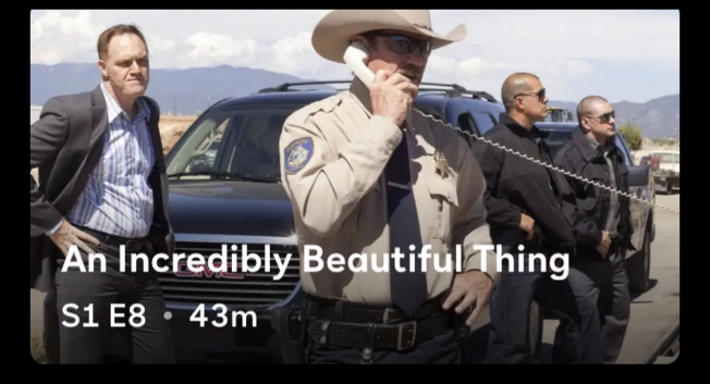 Longmire S1 E8 (43 min): AN INCREDIBLY BEAUTIFUL THING

4 men stand near pickup trucks somewhere in Wyoming. It's unclear what the situation is except one of the men is a sheriff talking on a phone.