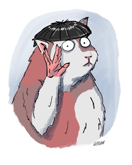 Ein Cartoon-Meerschweinchen mit Spock-Frisur hebt die rechte Hand zum Vulkanier-Gruß.