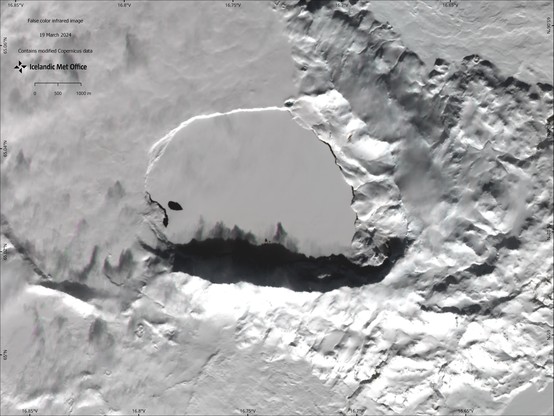 a satellite image of the crater lake of Askja volcano