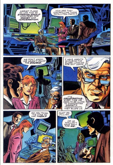 a page from the comic book, the administrators of a program are in a laboratory, having dialogue with each other 
