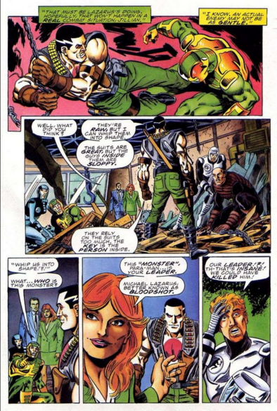 a page from the comic book, bloodshot battling other characters, the administrators commenting on it 