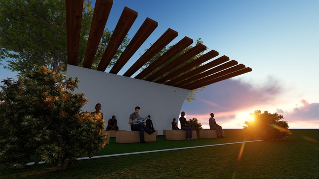 Seating places with wooden frames which can be used in gardens, outdoors