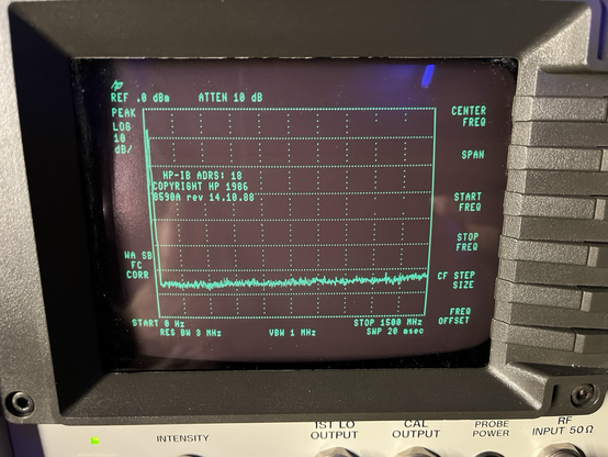 Photo of HP 8590A screen showing assigned HP-IB addrrss