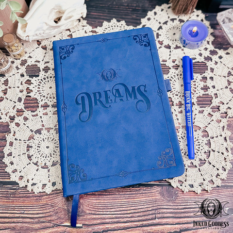 A photo of the exclusive "Dream Journal with Pen" product from Inked Goddess Creations.