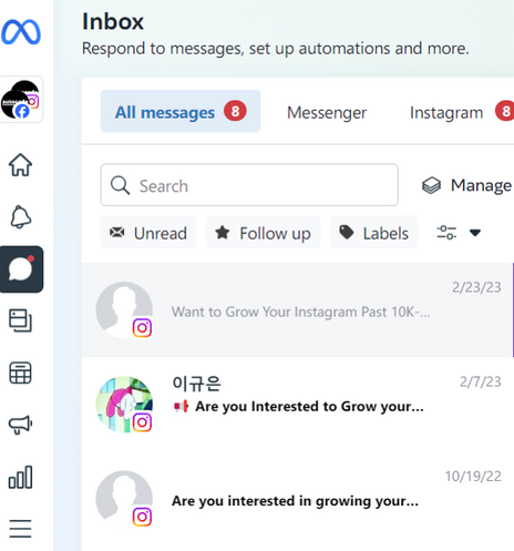 Messages in the Autocade inbox, all about flogging fake followers.