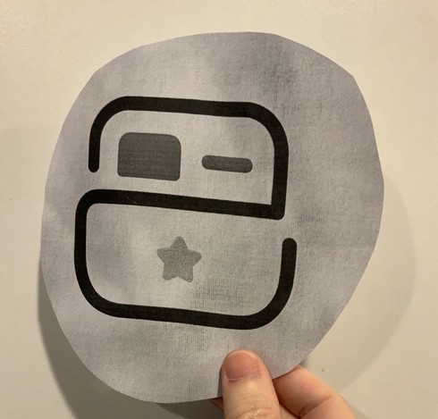 A black-and-white print out of the Crouton app icon