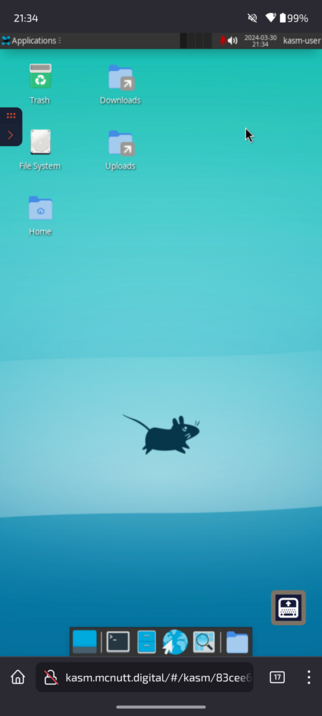 XFCE desktop running on a phone in a web browser.