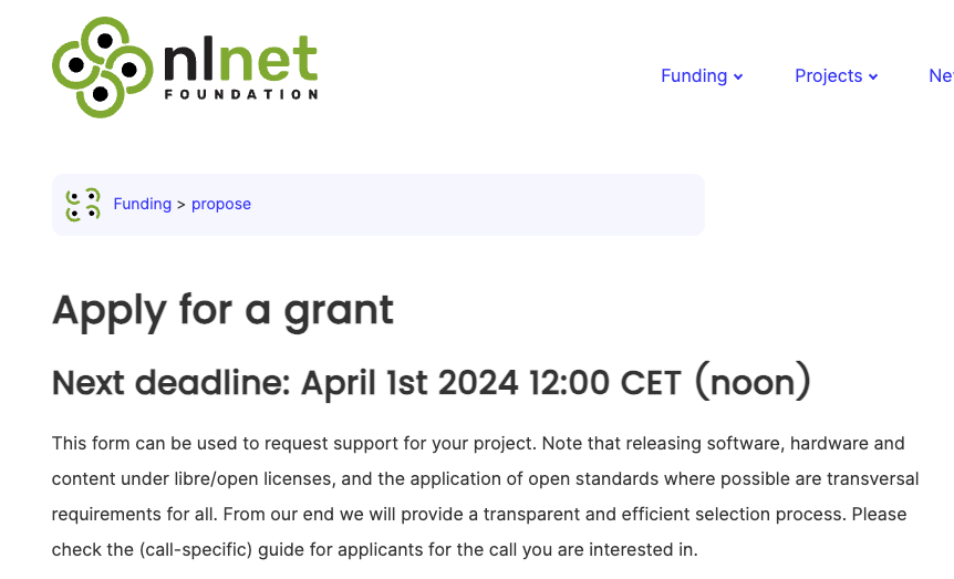 NLnet apply for a grant