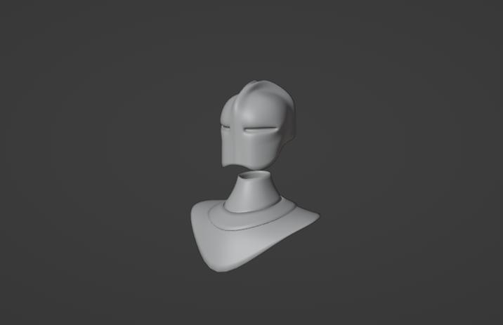 A quick smooth rendered low poly helmet with recessed eye holes and a crest that forms toward the top of the head before splitting into two "vanes" at the back."