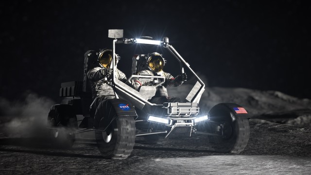 Illustration: NASA lunar terrain vehicle on moon's surface