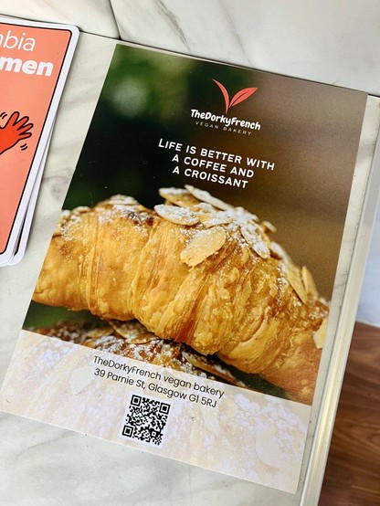 Leaflet for ‘TheDorkyFrench’, a vegan French patisserie in Glasgow