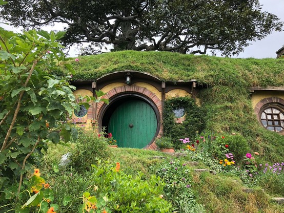 Exterior of a Hobbit hole from the set of the Lord of the Rings movies in New Zealand