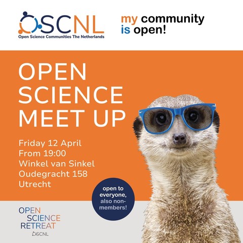 text from above with a meerkat with glasses (the OSC-NL mascotte)  next to it