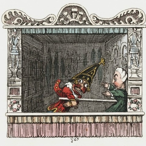 Political cartoon by George Cruikshank depicting a Punch and Judy puppet show