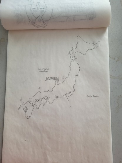Tracing sketch drawing of Japan