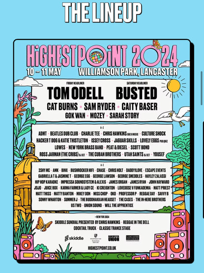 Poster for Lancaster’s ‘Highest Point’ festival showing that Busted are one of the headliners