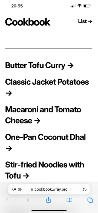 Screenshot of cookbook.wray.pro