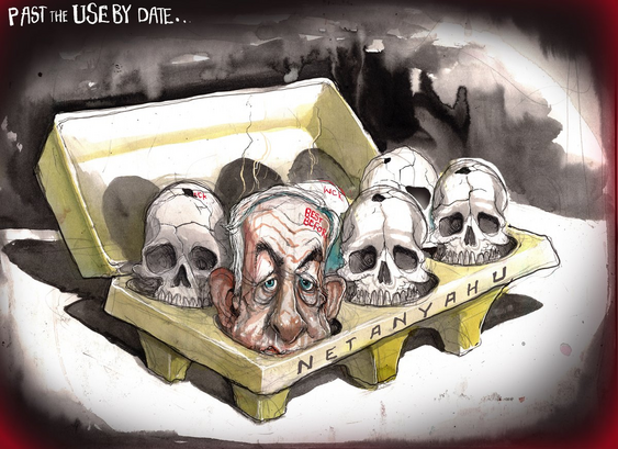 PAST THE USE BY DATE...
The [NETANYAHU] chicken egg six pack has finally been opened and we see five human skulls and the zombic face of Netanyahu , four of the skulls show a bullet in the head, two stamped with  WCK, including one of the bulletted, Bibi's head stamped with BEST BEFORE