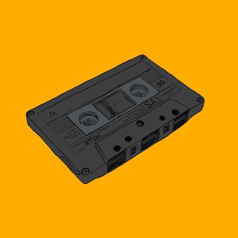 A sketch of a cassette tape.