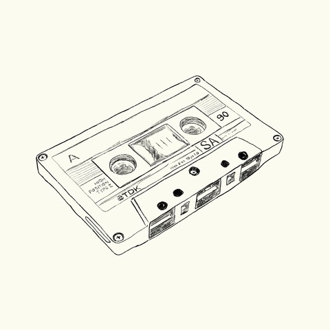 A sketch of a cassette tape.