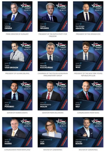 Orban, Wilders Posobiec and other right-wing extremist speakers at CPAC a conference organised by Orban.
