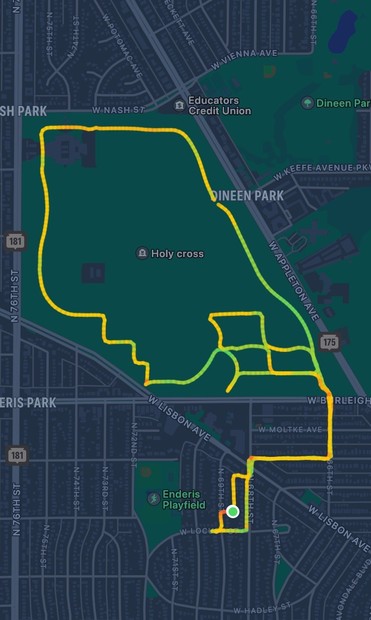 A map of a 4 mile bike ride through Holy Cross cemetery.