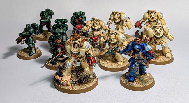 Space Marine Combat Patrol painted in Dark Angels colors.