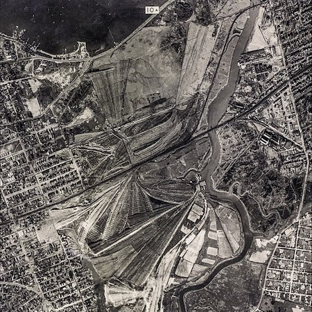grim and grimy overhead image of trash burning facility that gave rise to Fitzgerald's Valley of Ashes. 