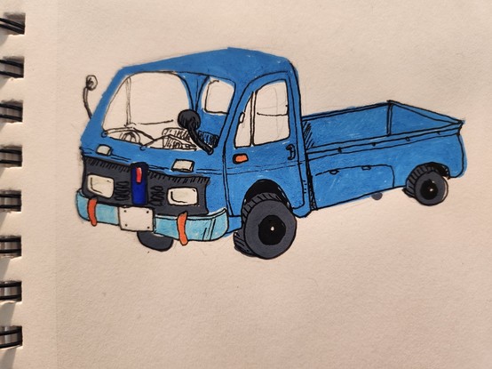 A posca and ink sketch of a kei truck