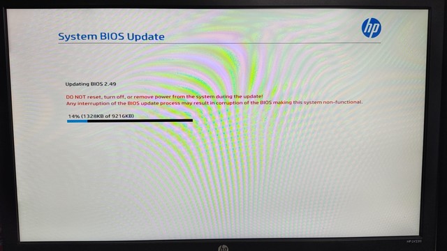 Pantalla de actualización de BIOS de una PC de HP