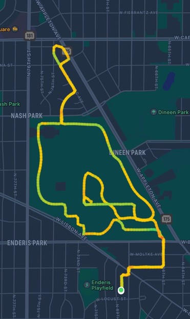 Map of a bike ride. 