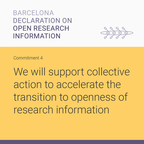 BARCELONA DECLARATION ON OPEN RESEARCH INFORMATION

Commitment 4

We will support collective action to accelerate the transition to openness of research information